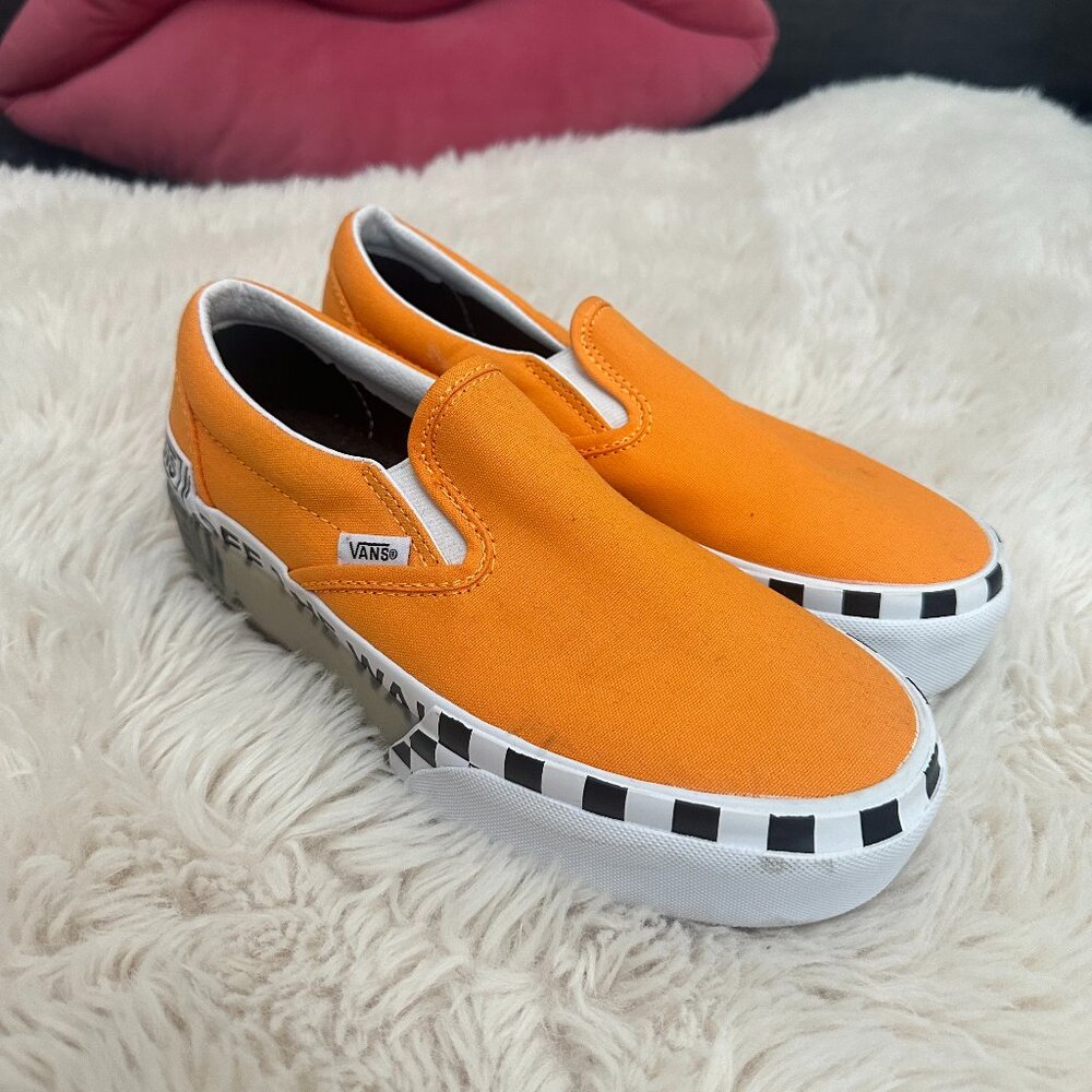 Vans Orange Slip-Ons Checkerboard
